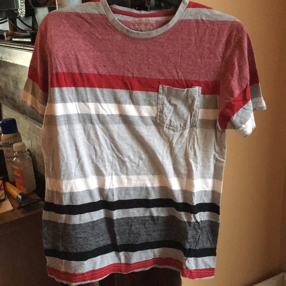 Multicolor striped. Shortsleeve. Men’s pocket tee